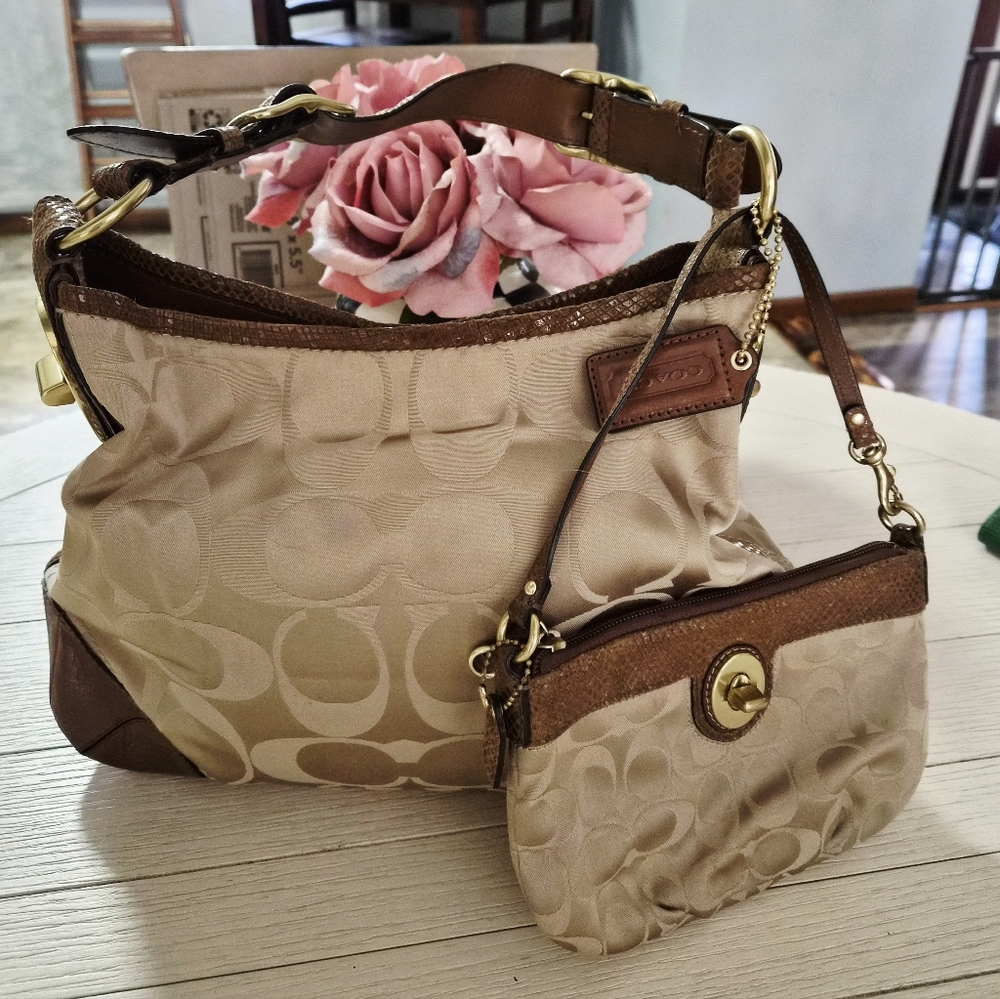 Coach Tan and Brown Shoulder Bag Set